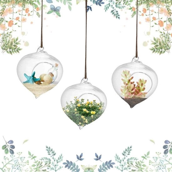 Lampada da Tavolo Resistente - Vaso di Vetro - Terrario - Supporto per Piante - Vaso per Fiori - 9,3 x 12 cm - Catena per Piante