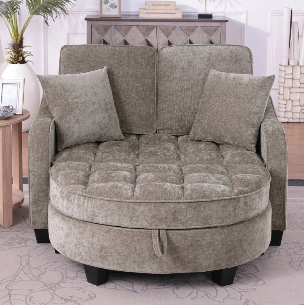 Divano letto 2-in-1 con pouf contenitore; struttura in eucalipto; marrone