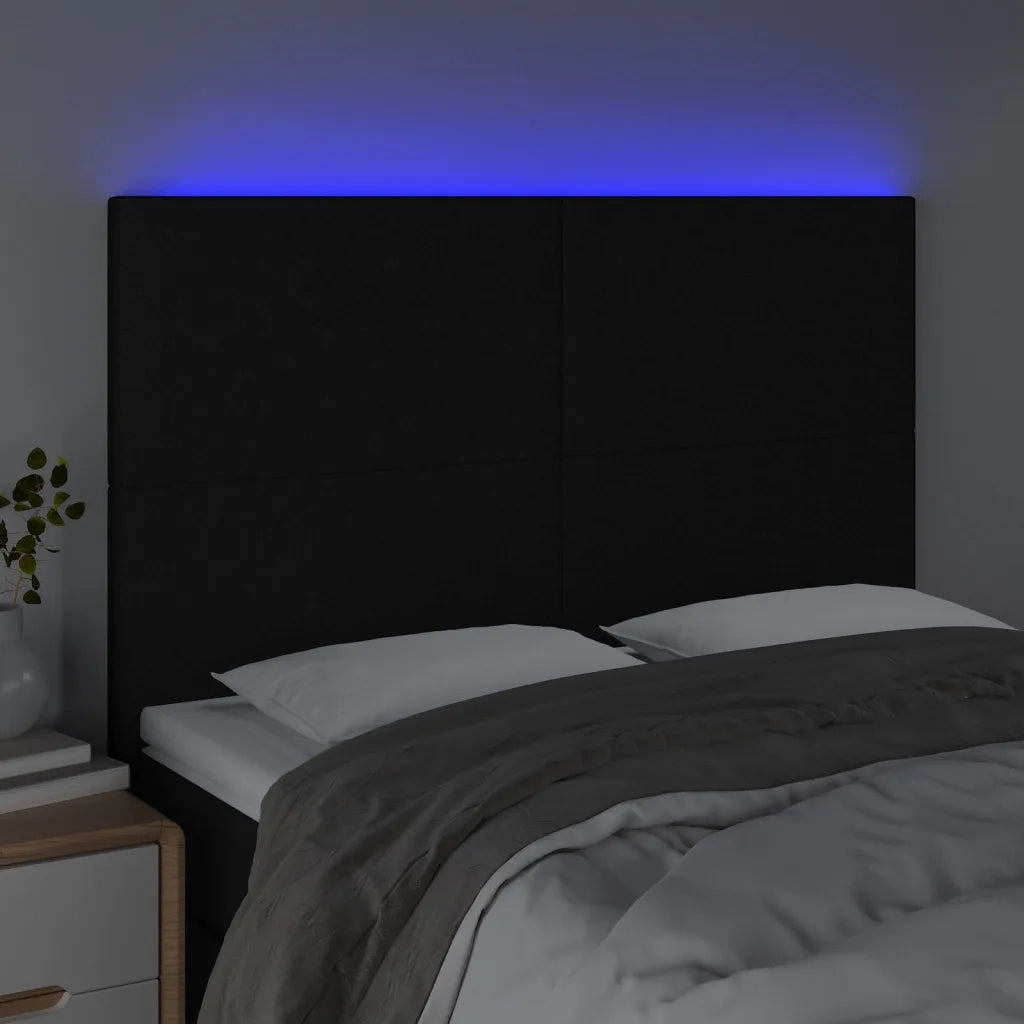 Testiera a LED Nera 144x5x118/128 cm in Tessuto 3122144