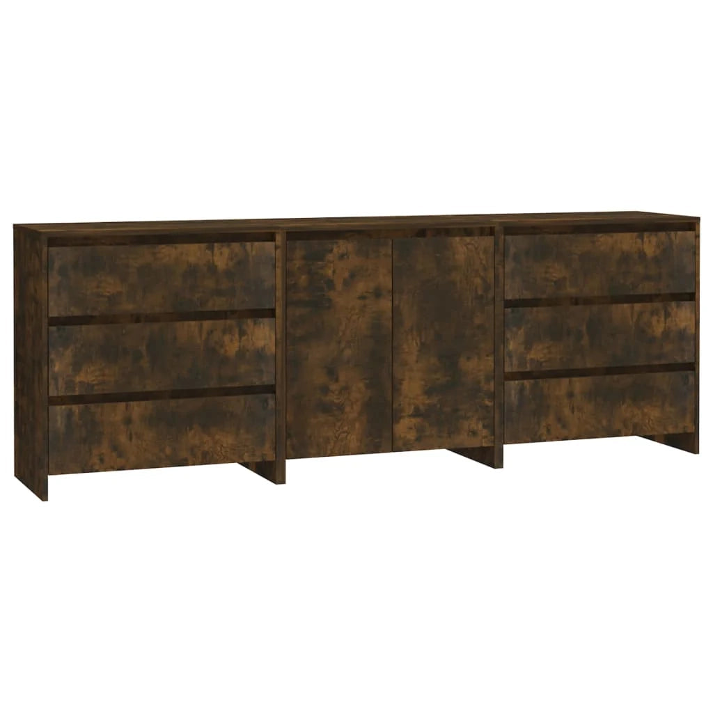 Buffet credenza cassettiera armadio mobile contenitore organizer per cucina soggiorno salotto 3 pezzi legno ingegnerizzato marrone 02_0037050