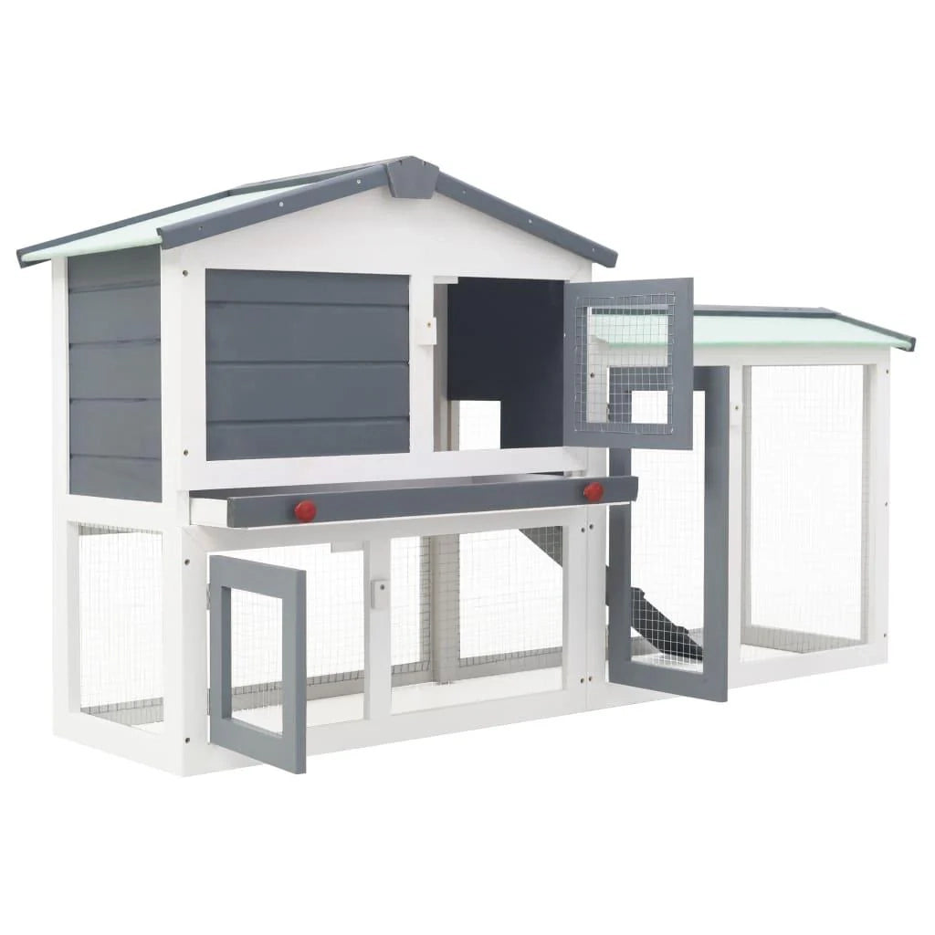 Grande conigliera da esterno 145 x 45 x 85 cm in legno grigio e bianco 02_0000604