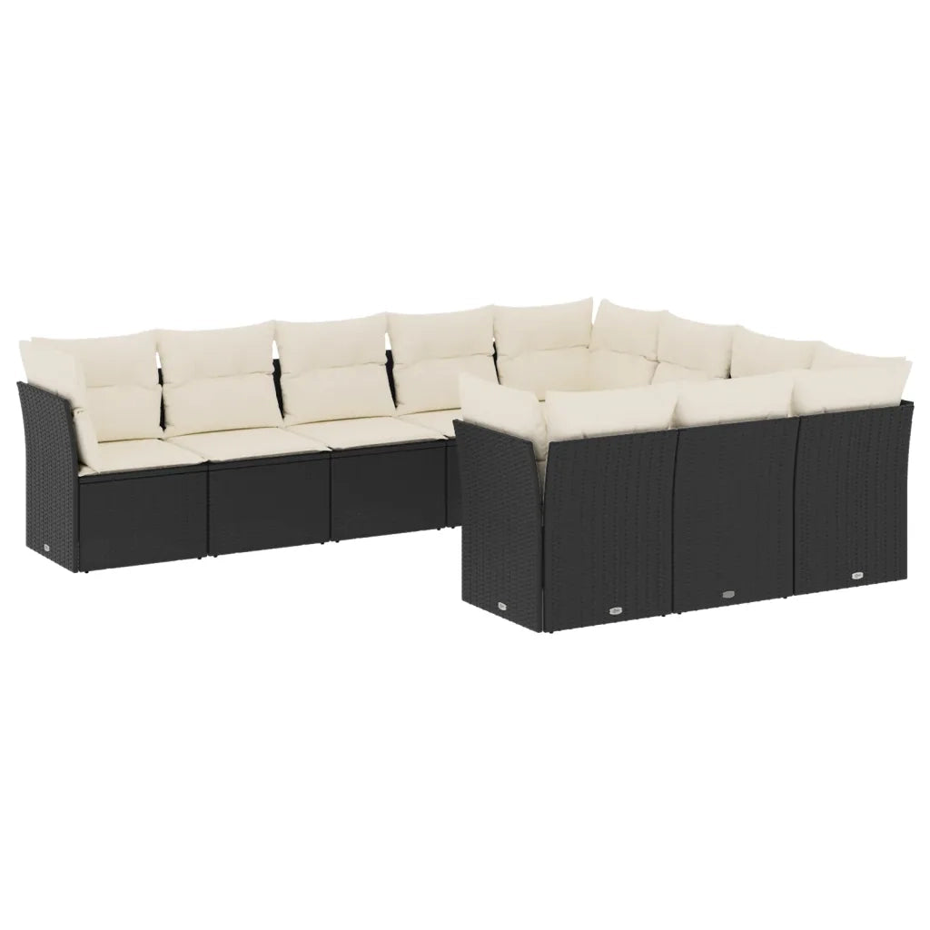 Set Divani da Giardino 10pz con Cuscini in Polyrattan Nero 3218216