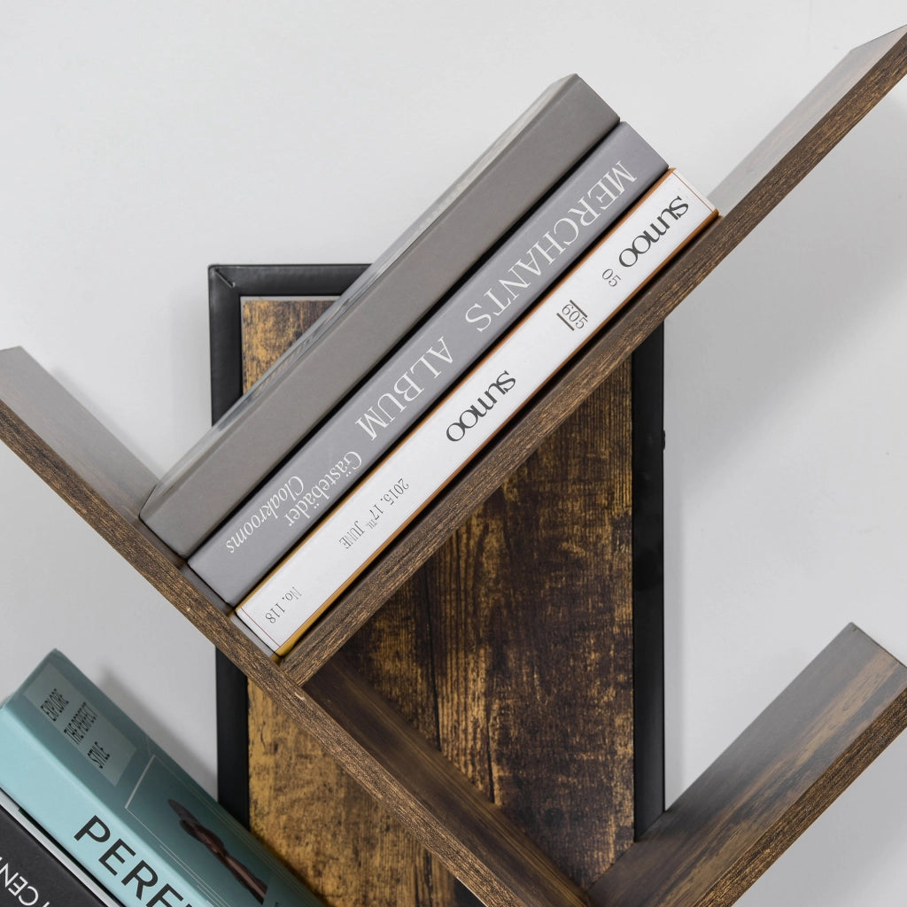 EasyComfort Libreria ad Albero in Legno, Scaffale Salvaspazio a Colonna con 10 Ripiani in Stile Industriale, 50x28x142cm