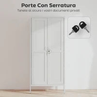Armadio per Ufficio in Acciaio a 3 Ripiani Regolabili con Serratura e 2 Chiavi, 80x40x175 cm, Bianco