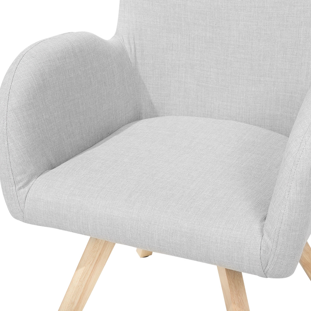 Chaise longue Sedia da club moderna con rivestimento in tessuto grigio con braccioli e gambe in legno