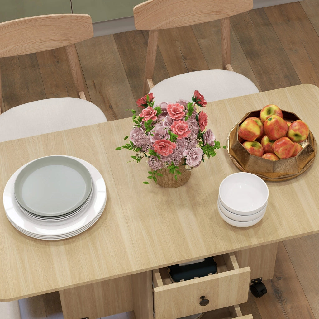 Tavolino pieghevole con ruote e ali ¨C zephmum ¨C naturale 120x60x76,5 cm