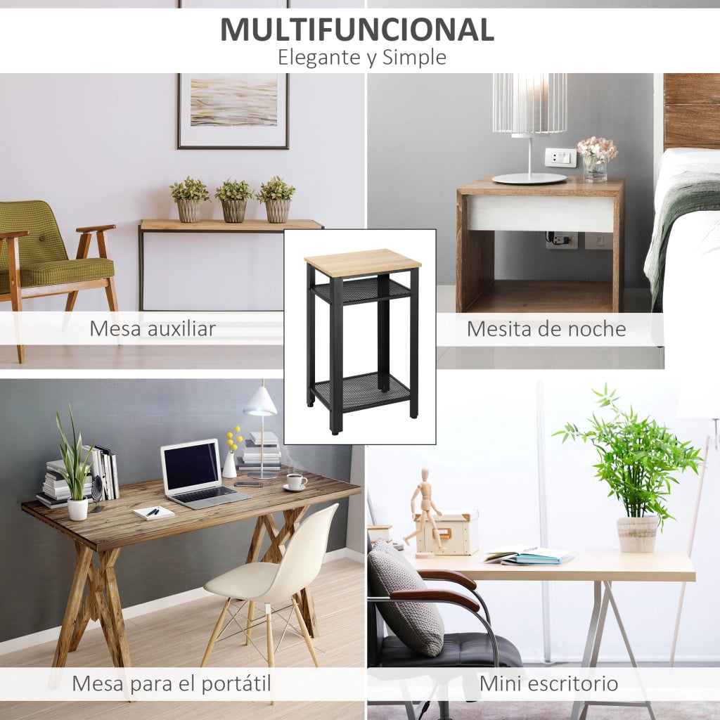 Tavolino da salotto industriale ¨C Xylo ¨C 2 ripiani metallo nero legno rovere 45x35x75cm