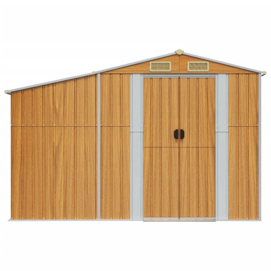 Casetta da giardino cabina ripostiglio casetta da esterno robusta casetta per attrezzi colore chiaro 277 x 365,5 x 179 cm acciaio zincato marrone 02_0022314