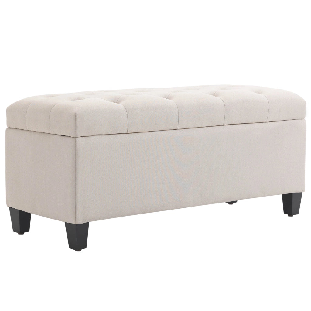 Panca con contenitore per ingresso ¨C Xylo ¨C lino beige crema con gambe in legno 100x40x44 cm
