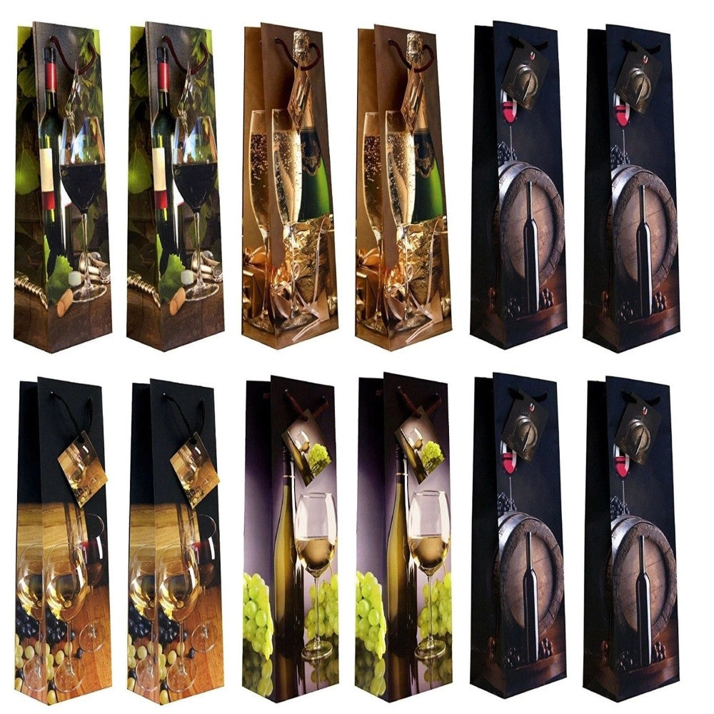 Trade Shop - Set 12 Pezzi Buste Da Regalo 12x34.5x10cm Sacchetti Sacchetto Vino Bottiglie -