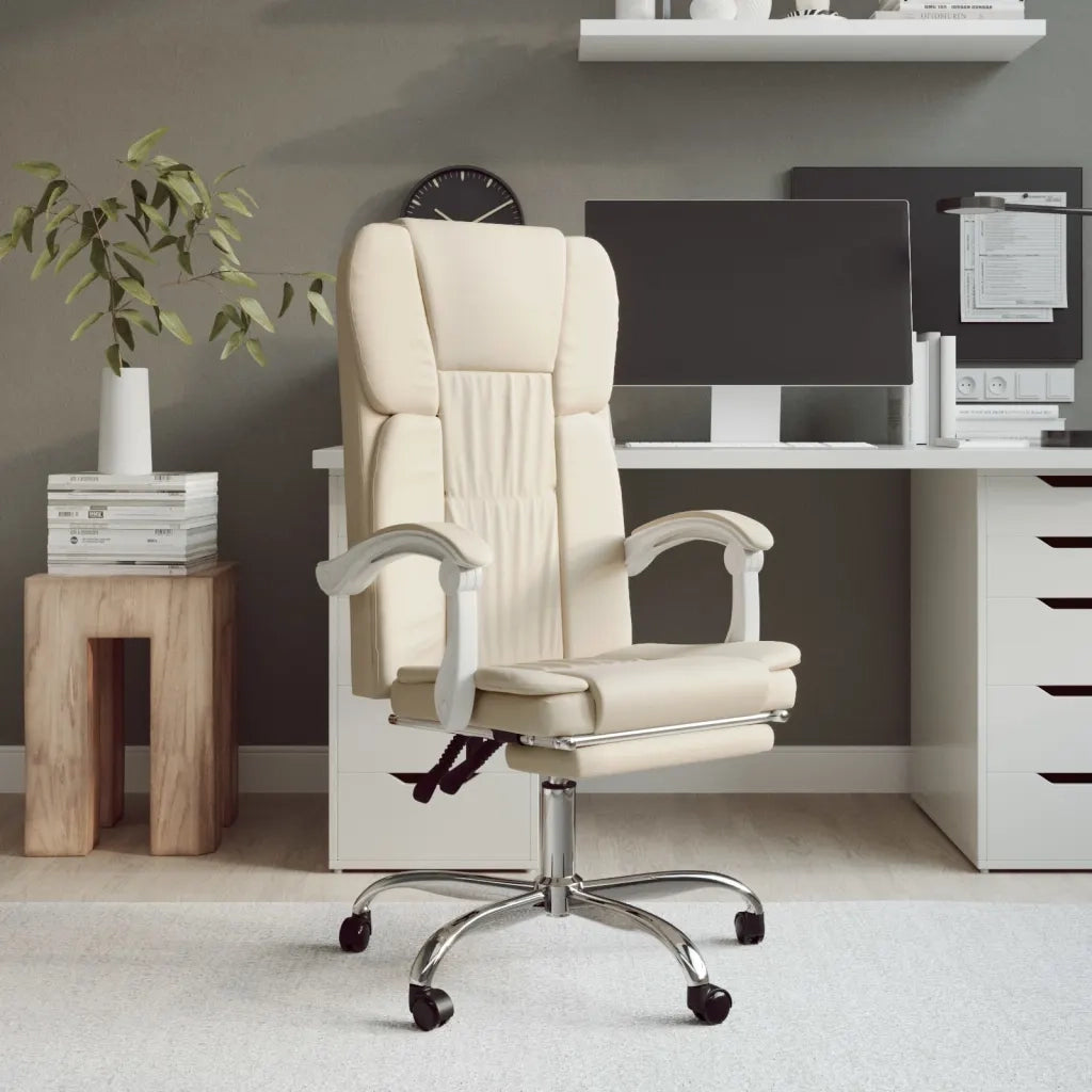 Poltrona | Sedia Relax da Ufficio Reclinabile Crema in Similpelle