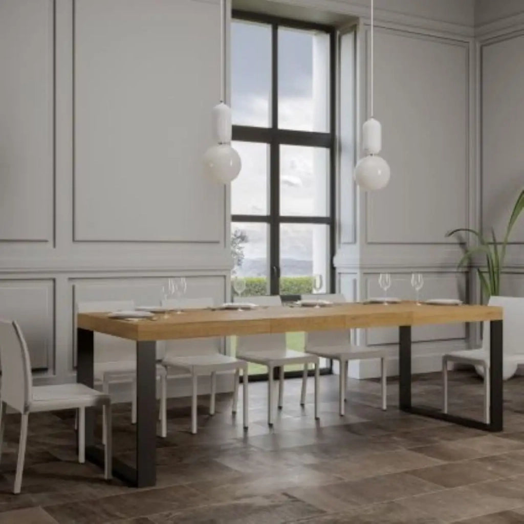 Tavolo allungabile 180/440x90 cm Tecno Premium colore quercia natura gambe antracite