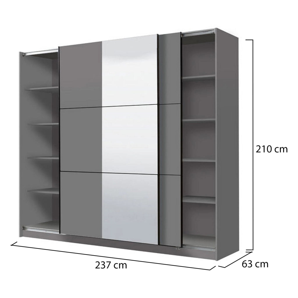 Armadio Camera da Letto Sorgono, Guardaroba Grande Appendiabiti, 236.5x210h cm Nero Antracite