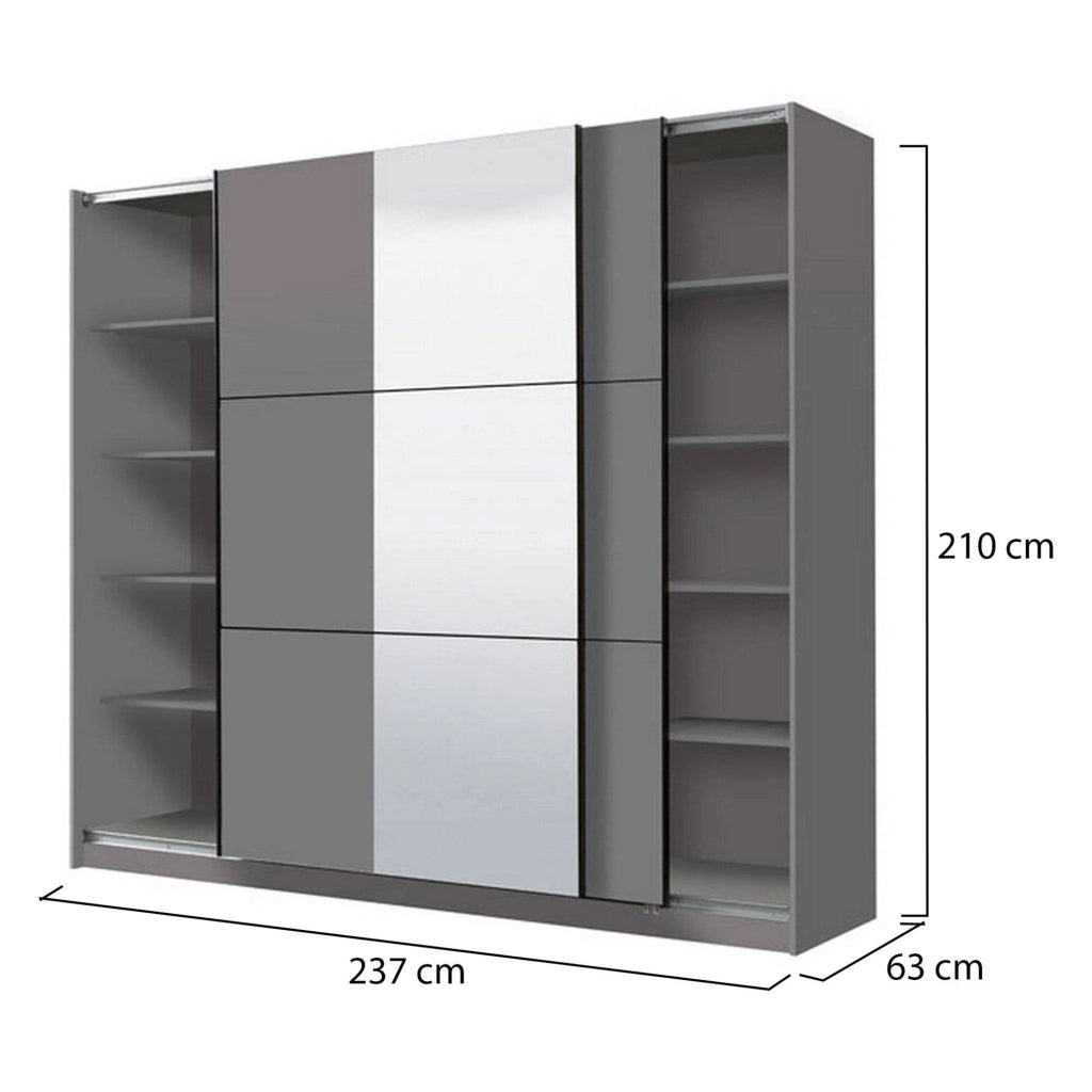 Armadio Camera da Letto Sorgono, Guardaroba Grande Appendiabiti, 236.5x210h cm Nero Antracite