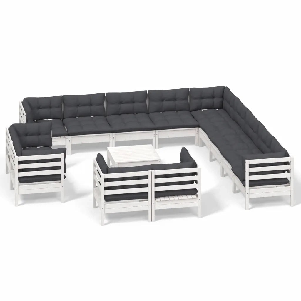 Set Divani da Giardino 14 pz con Cuscini Bianchi Legno di Pinocod mxl 127078