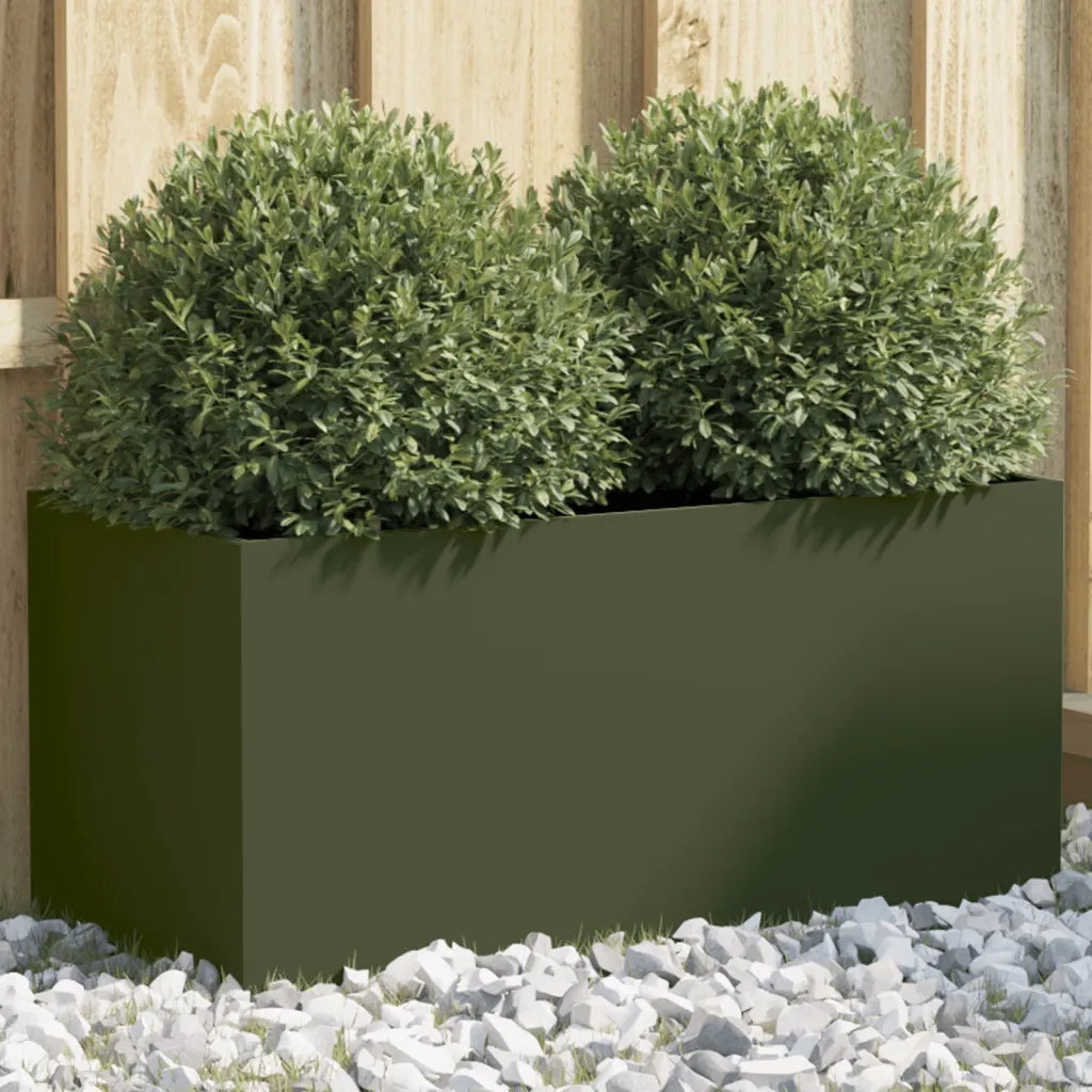Fioriera | Cassetta per fiori | Vaso Verde Oliva 62x30x29 cm in Acciaio