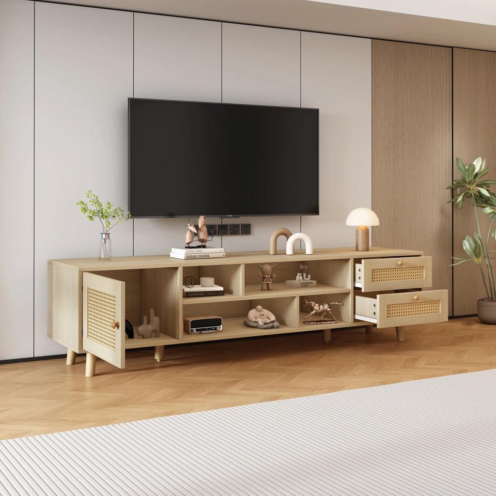 Mobile TV con 2 cassetti; 1 anta e passacavi - per soggiorno - 160x39x40.5 cm - rovere