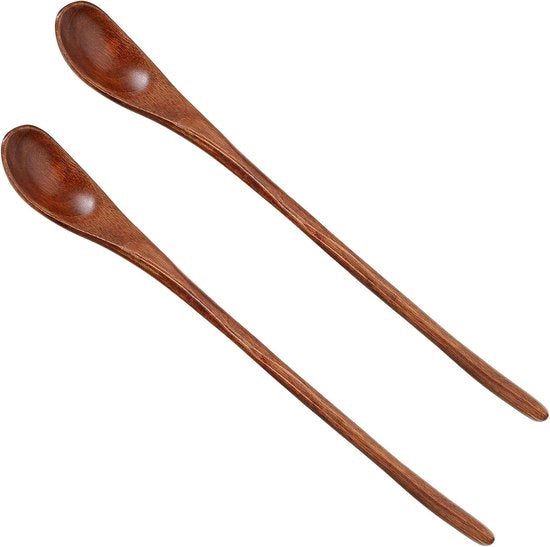 Set di Cucchiai in Teak per Cocktail e Swizzle, Lunghezza 9", con Manico Lungo e Coda per Mescolare, Set da 2