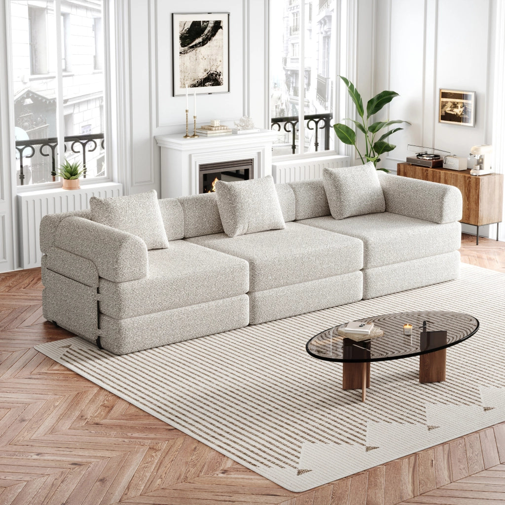Divano Letto 2 in 1 con Vano Contenitore ¨C MINIMAL ¨C Struttura Metallo, Tessuto Chenille