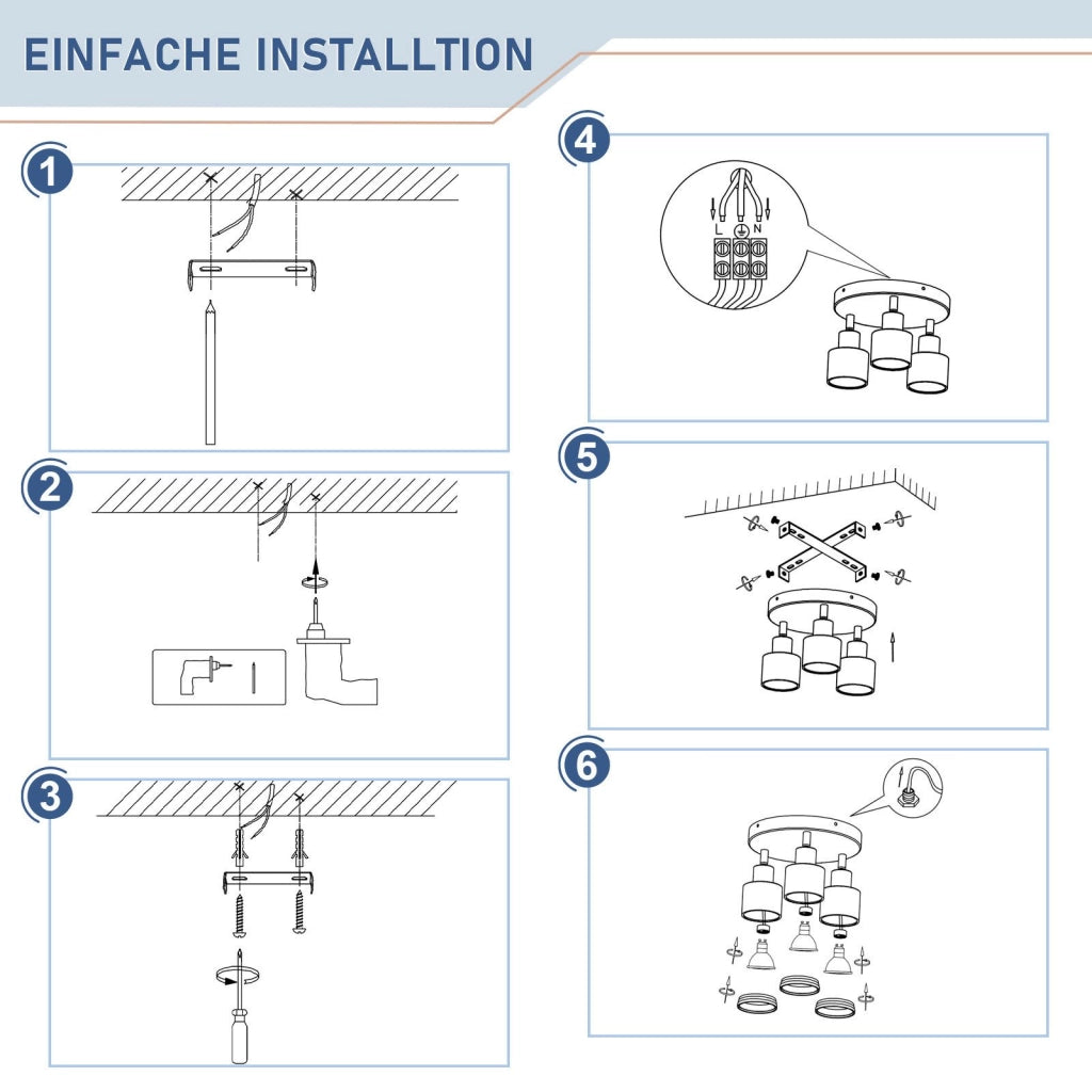 ZMH Faretto da soffitto neri 3 luci GU10 metallo orientabili moderni per camera letto sala pranzo senza lampadina