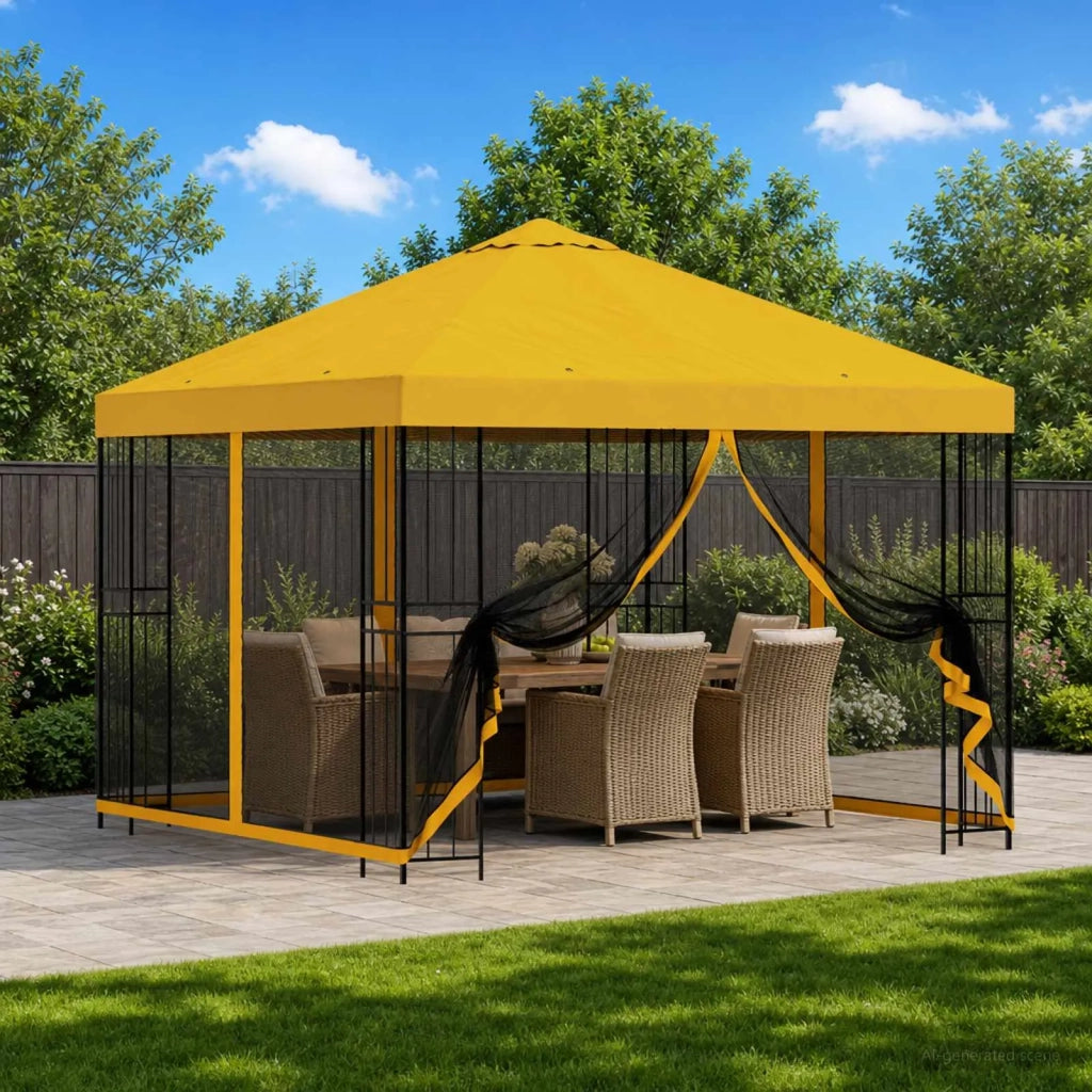 Gazebo | Pergolato da giardino con pareti laterali 3 x 3 m Giallo