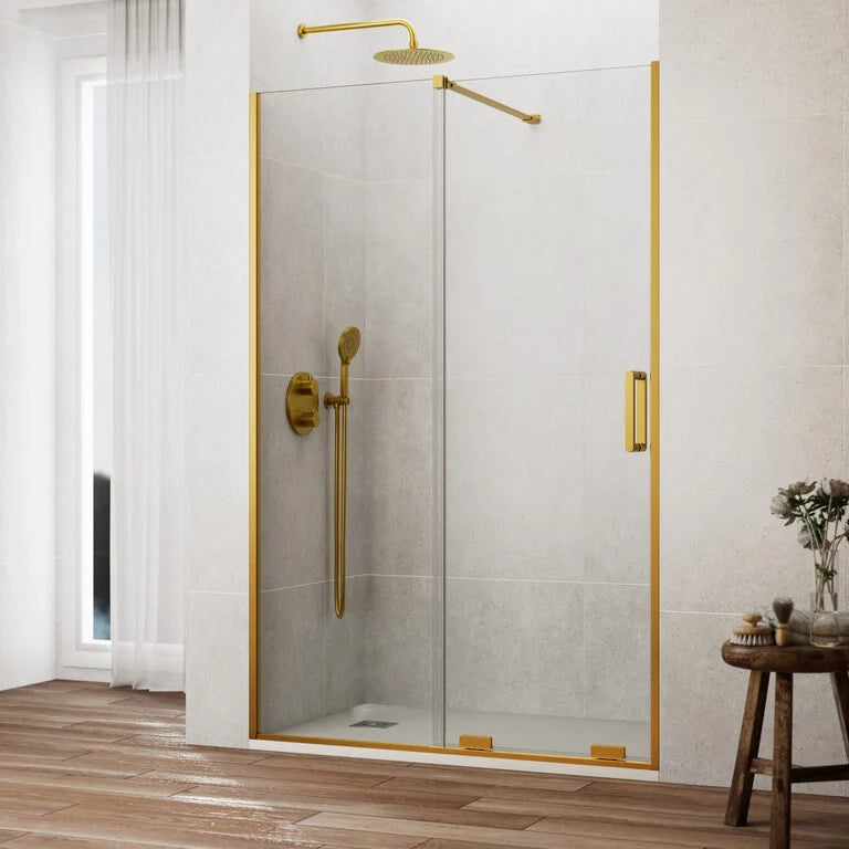 Box doccia frontale KENNA 1 fisso + 1 scorrevole 105 cm (100-105) oro spazzolato vetro trasparente