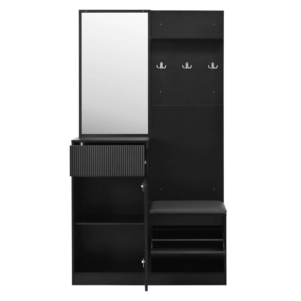 Mobili da ingresso con specchio; scarpiera e illuminazione LED; vano contenitore per ingresso; 105 × 38 × 190 cm