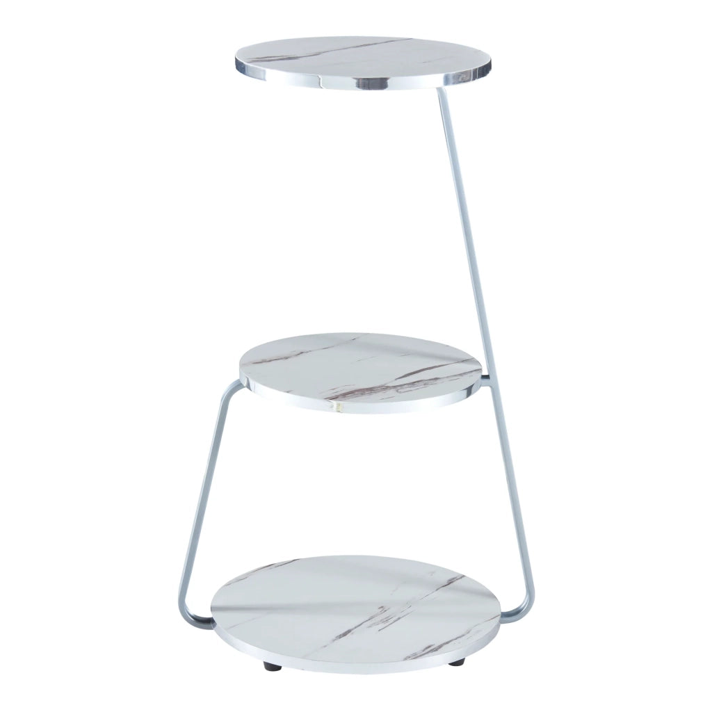 Tavolino laterale a 3 ripiani 74 x 46 x 37 cm marmo bianco/argento 03_0008647