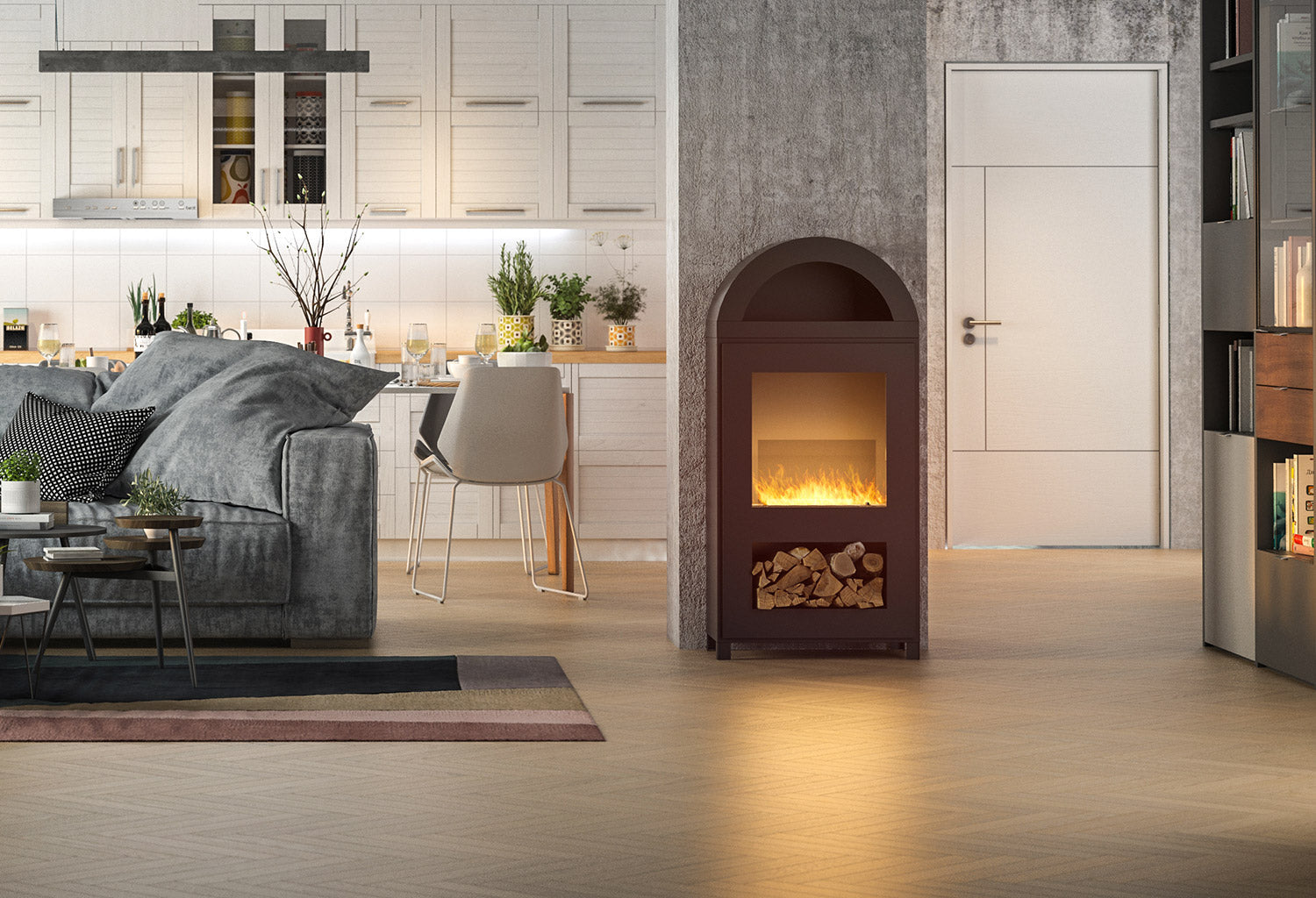 Camino a Bioetanolo da Pavimento 60x34x125 cm Incoza Nero con Vetro