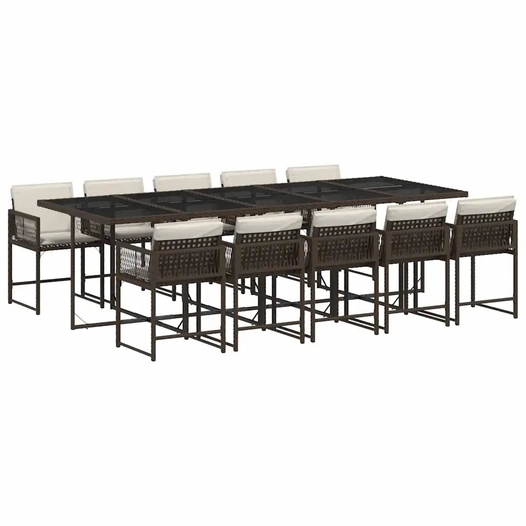 Set da Pranzo da Giardino 11 pz con Cuscini Polyrattan Marrone 3211473