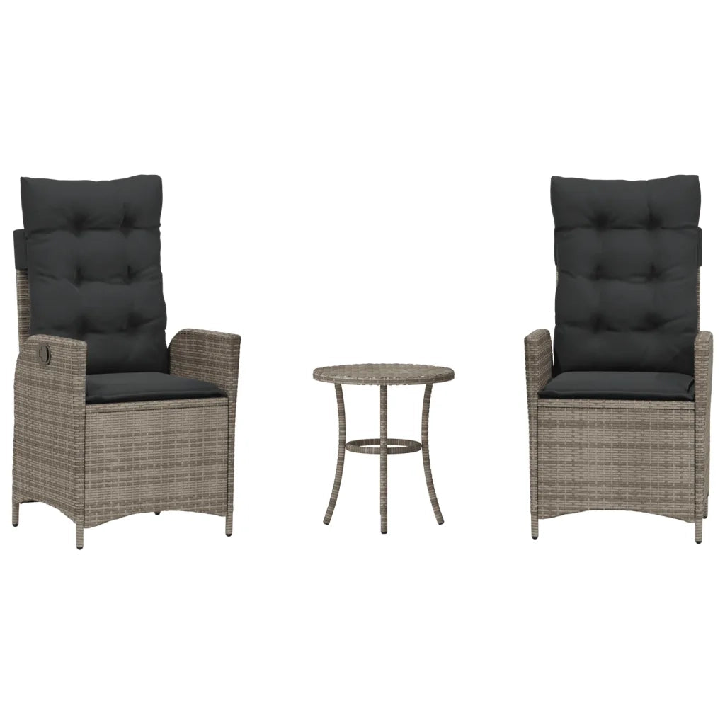Set da Bistr¨° 3 pz | Set Salotto da Giardino con Cuscini Grigio in Polyrattan
