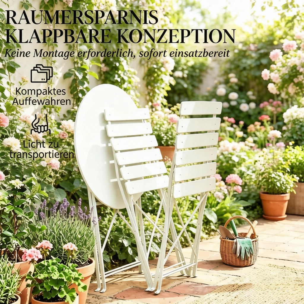 SET TAVOLO E SEDIE DA GIARDINO PIEGHEVOLE Ø 58 cm CREAM METALLO Set da 3 pezzi
