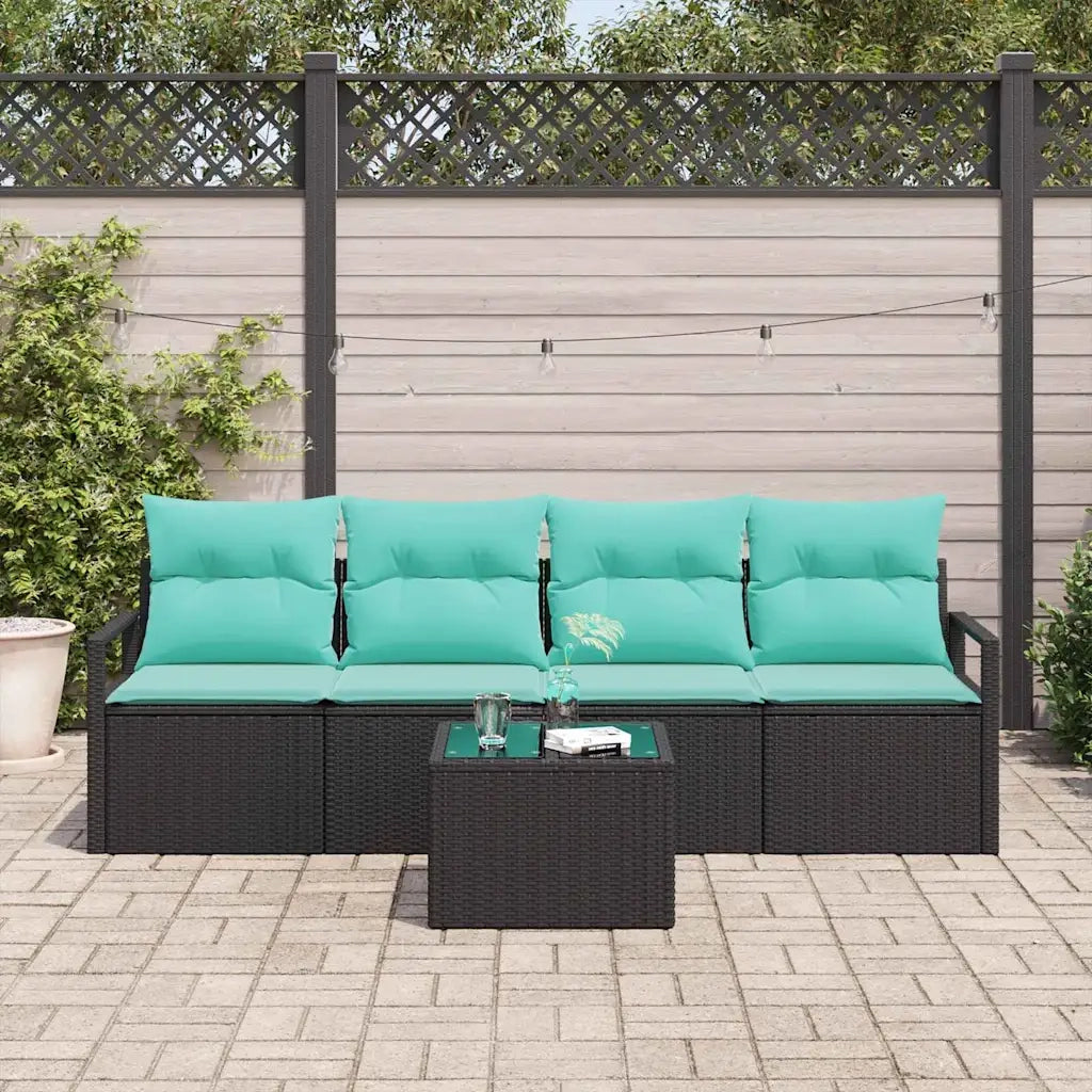 Set di divani 5 pcs Nero e Turchese polyrattan