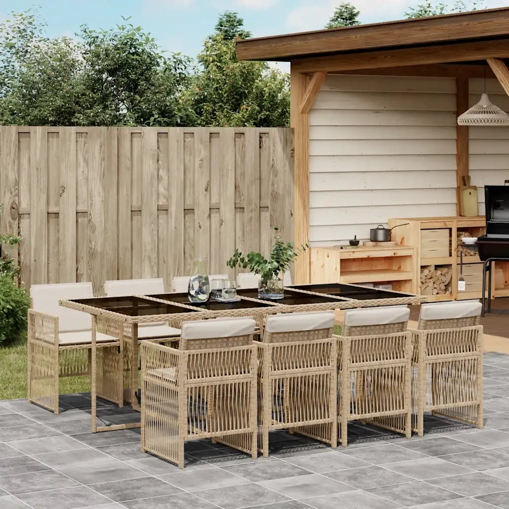 Set da Pranzo da Giardino 9 pz con Cuscini Beige in Polyrattan 3210922