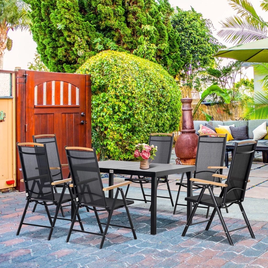 Set giardino 6 posti ¨C zephmum ¨C tavolo 140 cm, sedie pieghevoli, alluminio, nero