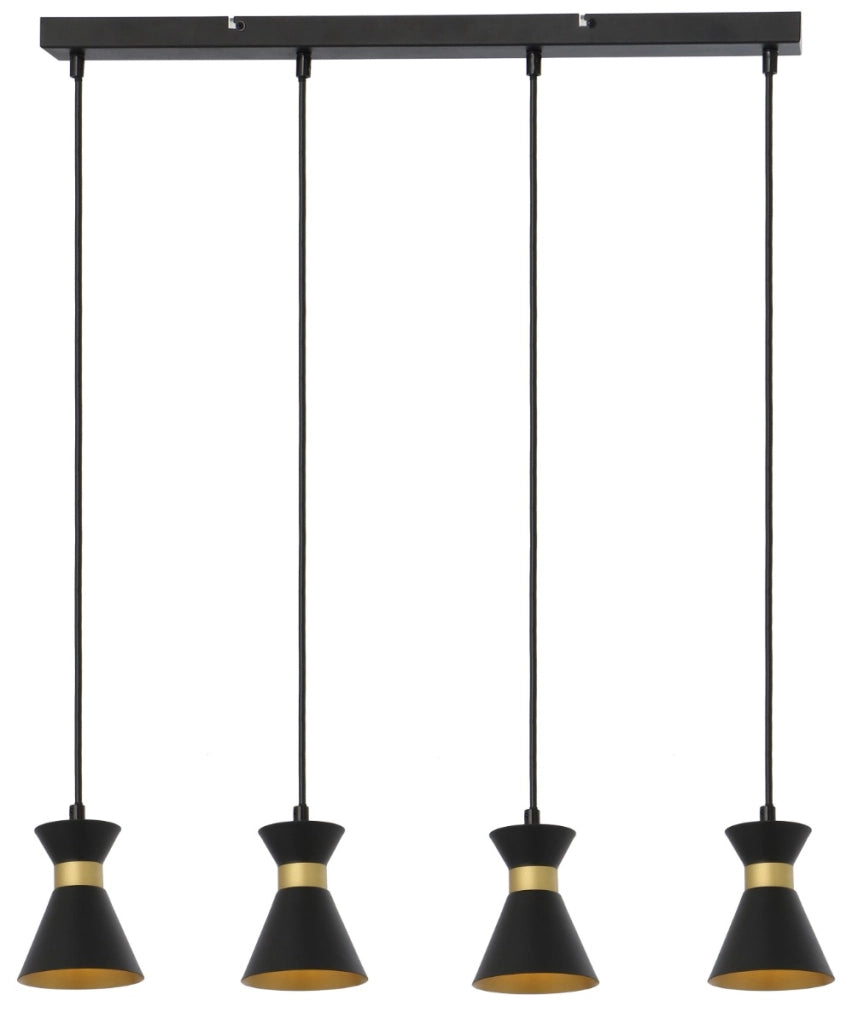 Lampada a sospensione nera oro 4 faretti E14 Breda