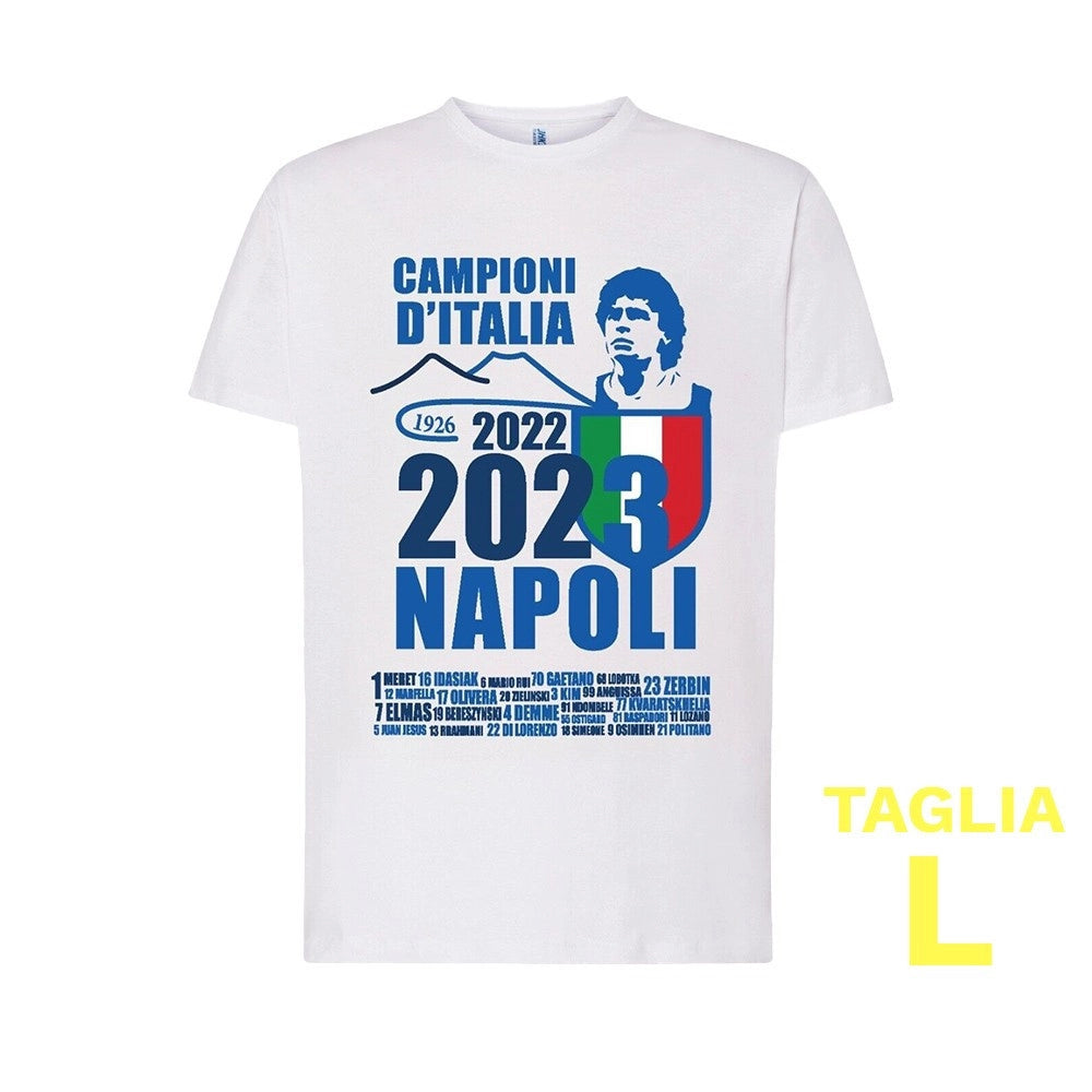 Trade Shop - Maglietta Ssc Napoli Tshirt Bianca Con Stampa Campioni D'italia 2023 Calcio -