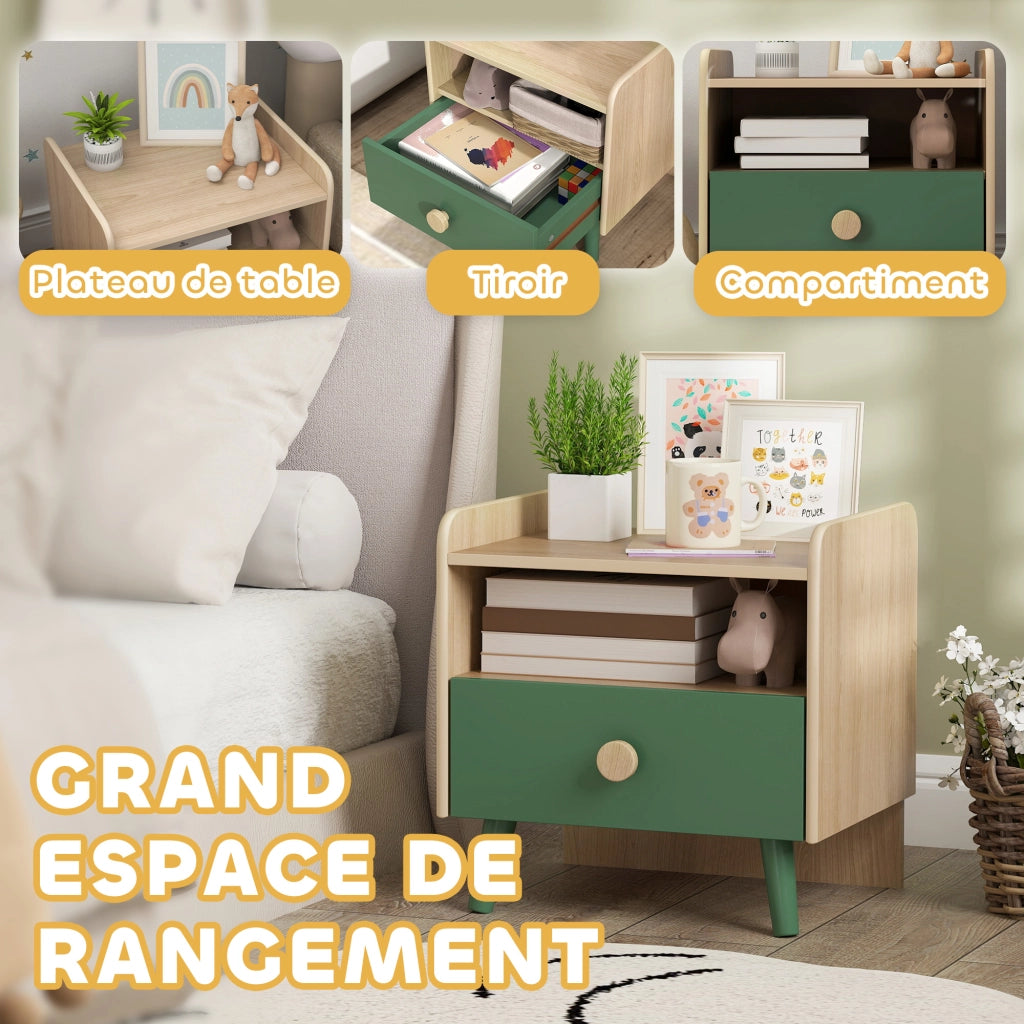 Tavolino da notte per bambini ¨C zephmum ¨C con cassetto e nicchia, legno