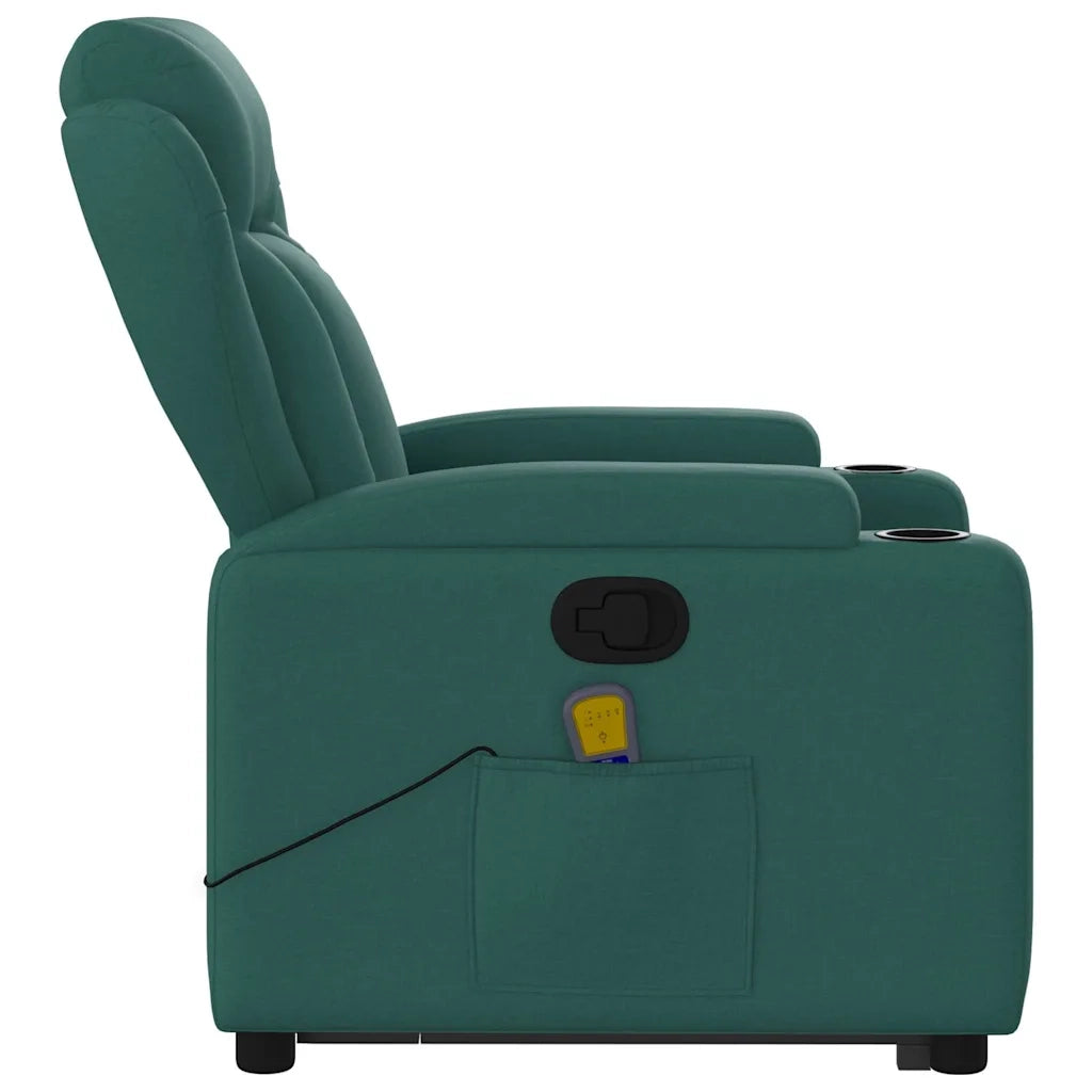Poltrona Alzapersona Massaggiante | Sedia Relax Verde Scuro in Tessuto