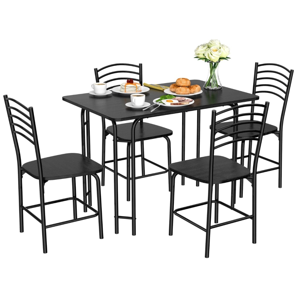 Set tavolo da pranzo 5 pezzi con gambe in metallo, Tavolo rettangolare da cucina e sedie per 4 persone 107x70x75cm-Tavoli e sedie da pranzo