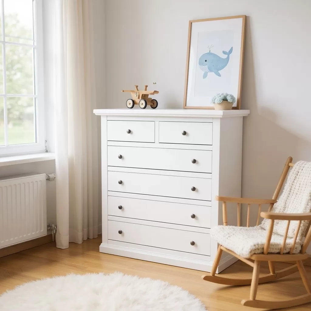 Cassettiera 6 cassetti legno shabby bianco pomolo bronzo 86x40x96 - Mobili 2G