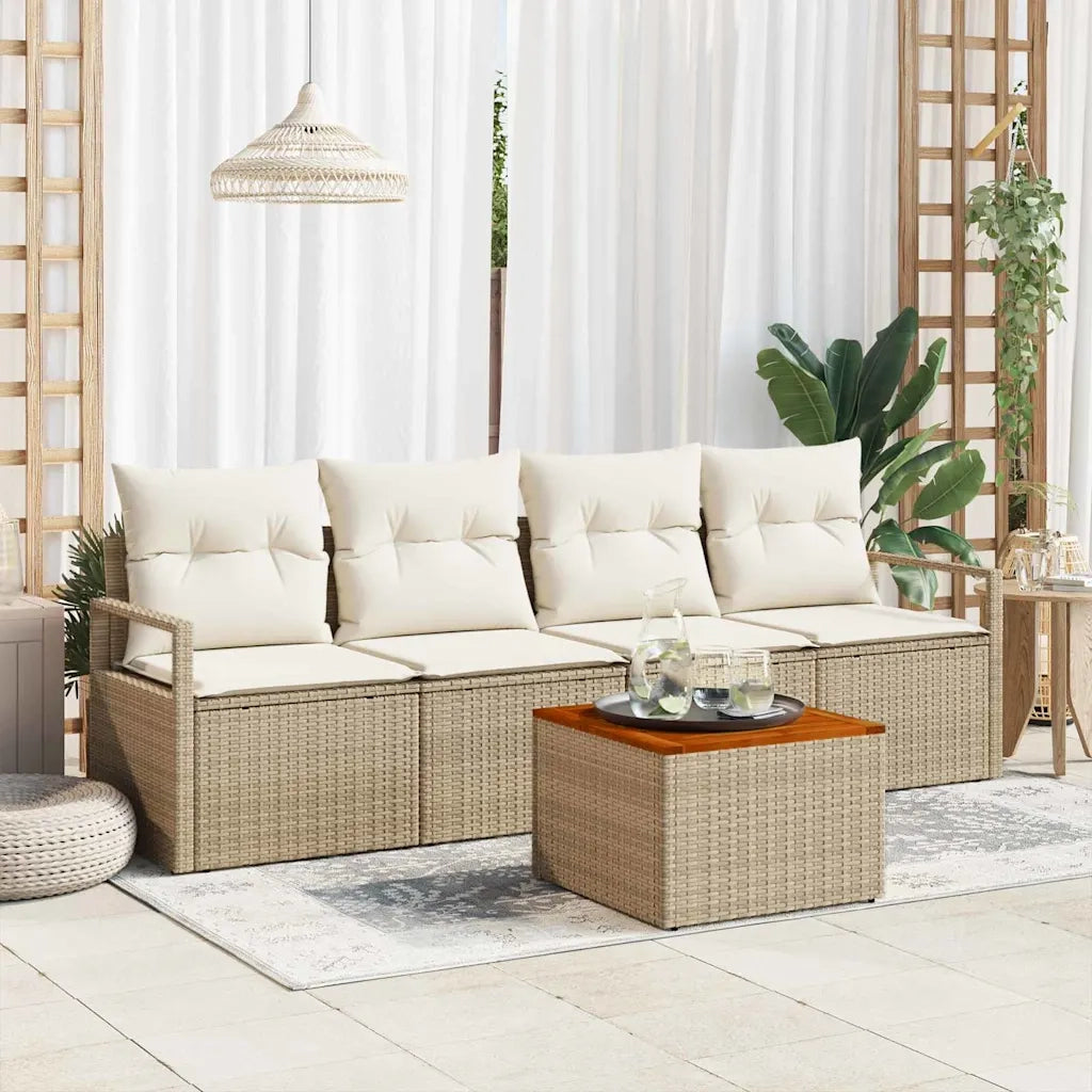 Set Divano da Giardino 5 pcs Beige e Crema polyrattan 3356307
