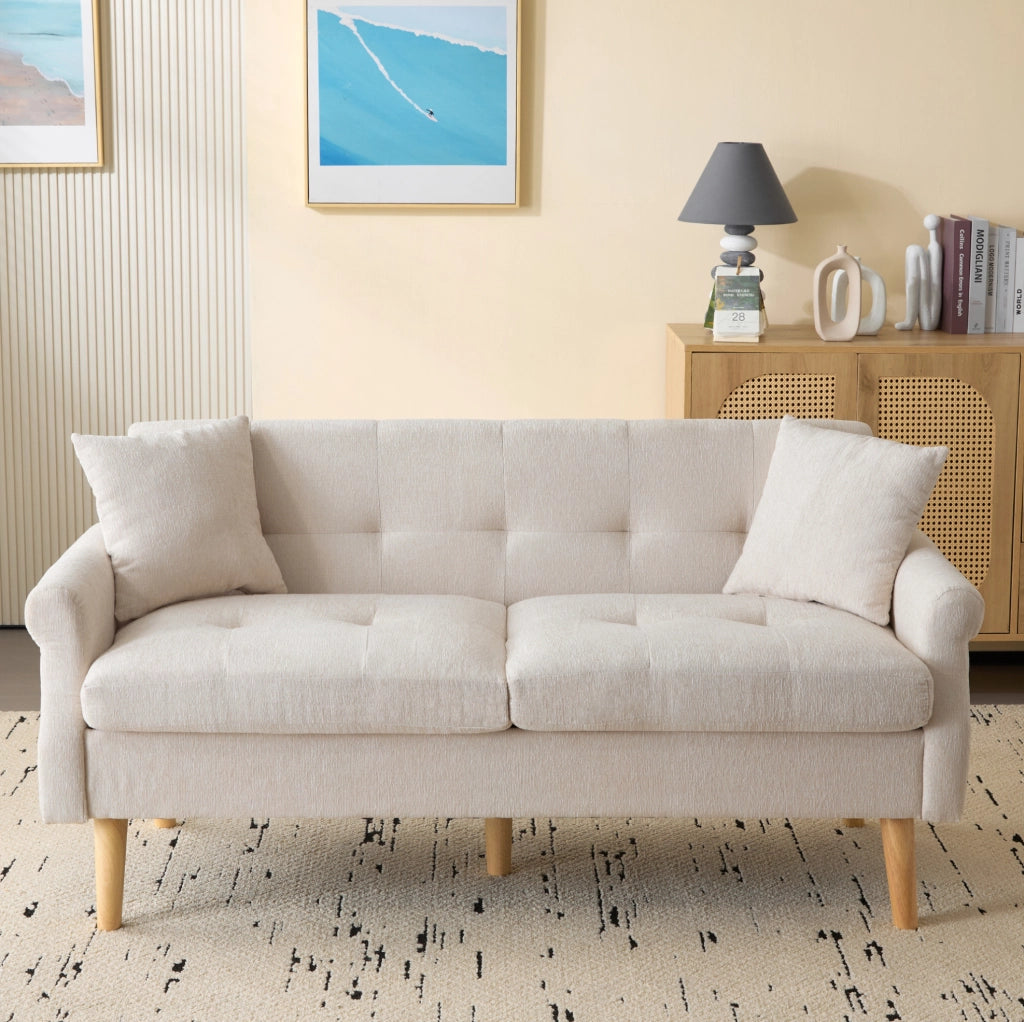 Divano 2 posti 162x74x77 cm in ciniglia beige con cuscini HOMVRA