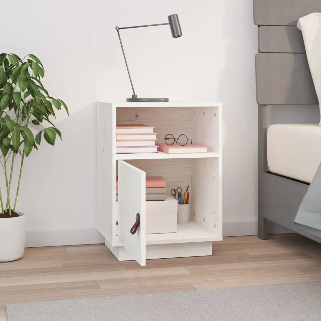 Comodino-Tavolino da notte Bianco 40x34x55 cm in Legno Massello di Pino 522033