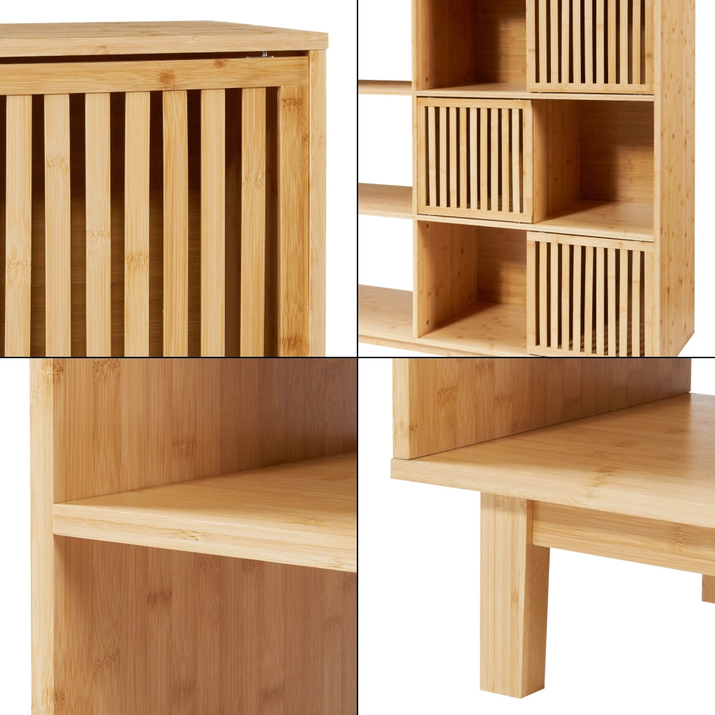 Libreria Bassa Ypäjä in Bambù con Sportelli Scorrevoli 128x147x39 cm [en.casa]