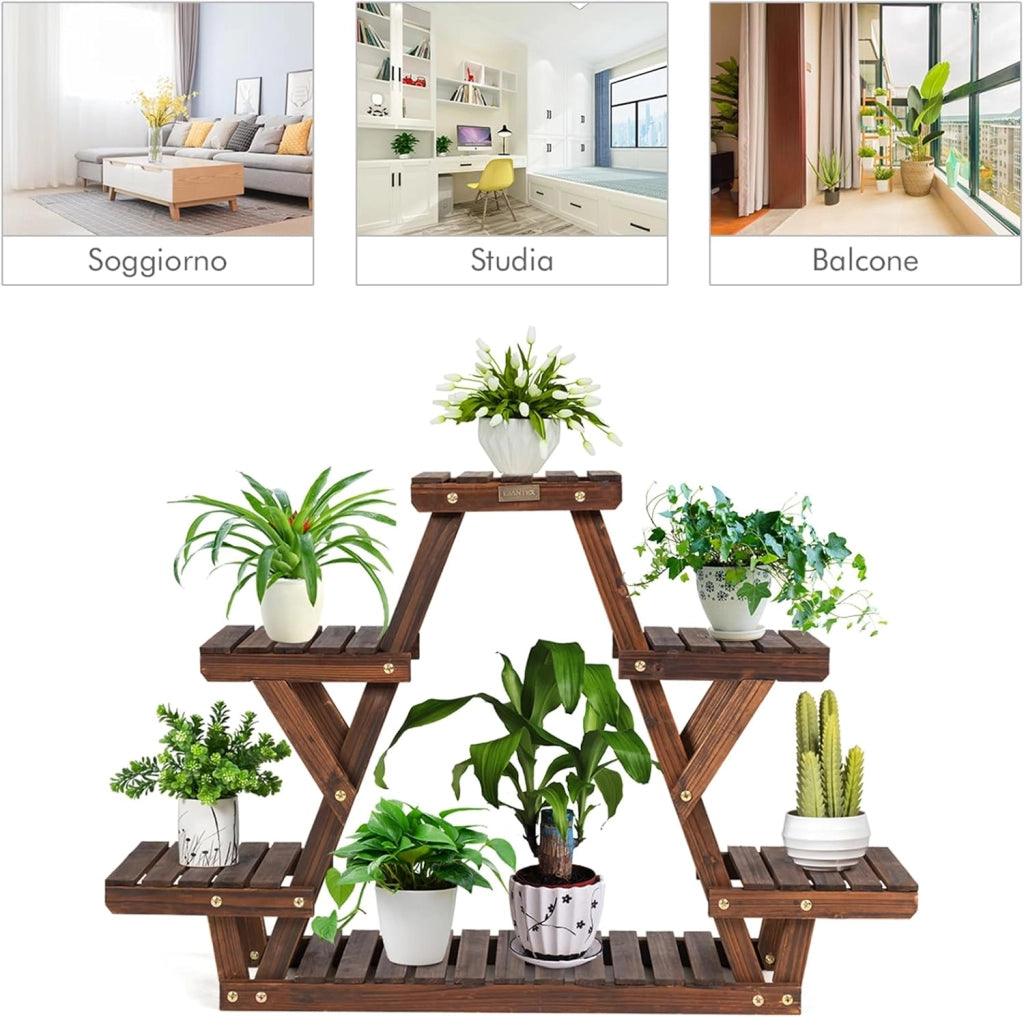 Porta Piante da Interno ed Esterno a 6 Livelli, Scaffale per Piante e Fiori a Scala in Legno, Porta Vasi da Balcone, Giardino e Salotto, 99 x 25 x 64,5 cm