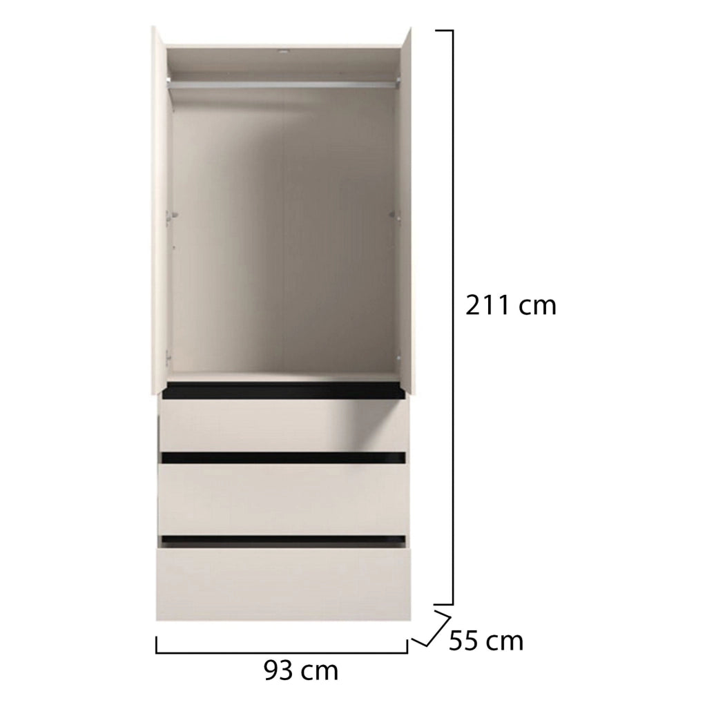 Armadio Camera da Letto Vimercatii, Guardaroba 2 Ante Appendiabiti, 93x211h cm Bianco