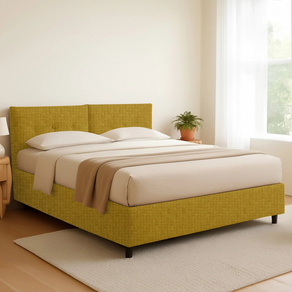 Derby, Letto Matrimoniale Sfoderabile Made in Italy, Giallo Ocra
