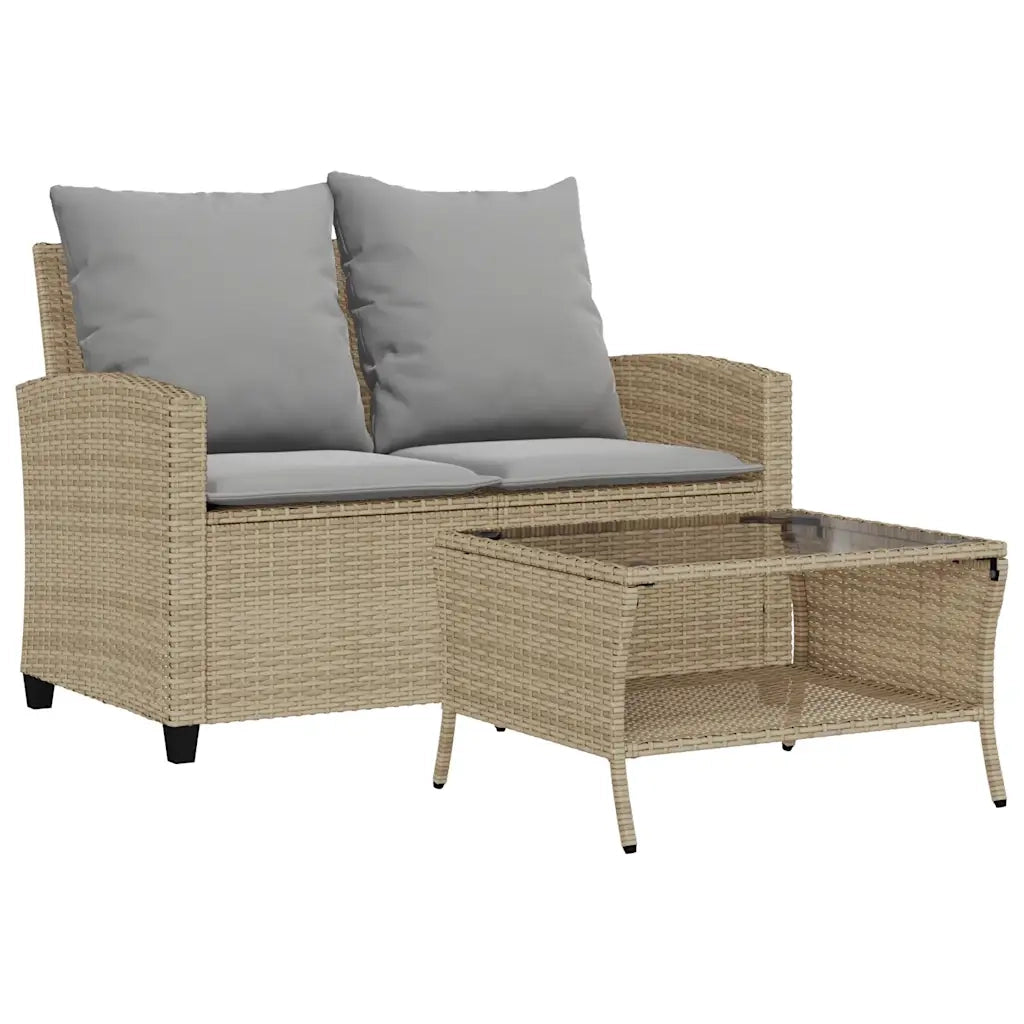 vidaXL Divano Giardino 2 Posti con Cuscini e Tavolo Beige Polyrattan