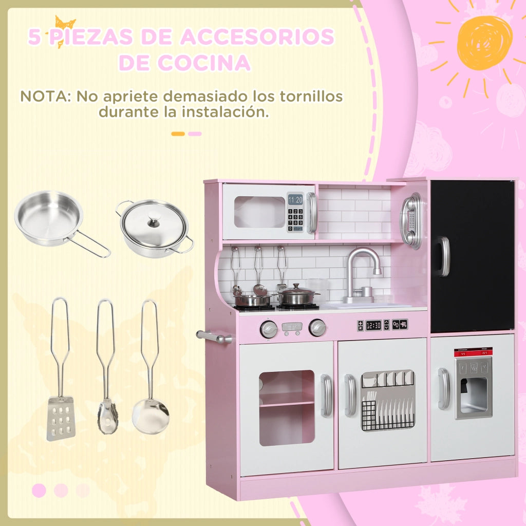 Cucina per Bambini con Accessori ¨C zephmum ¨C Rosa 83.8x26.8x81 cm